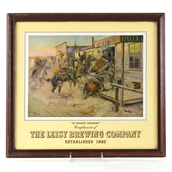 Leisy Brewing 1950s Cardboard Laminate Sign C M RUSSELL ART