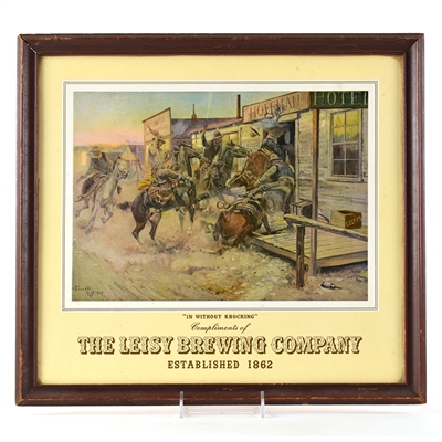 Leisy Brewing 1950s Cardboard Laminate Sign C M RUSSELL ART