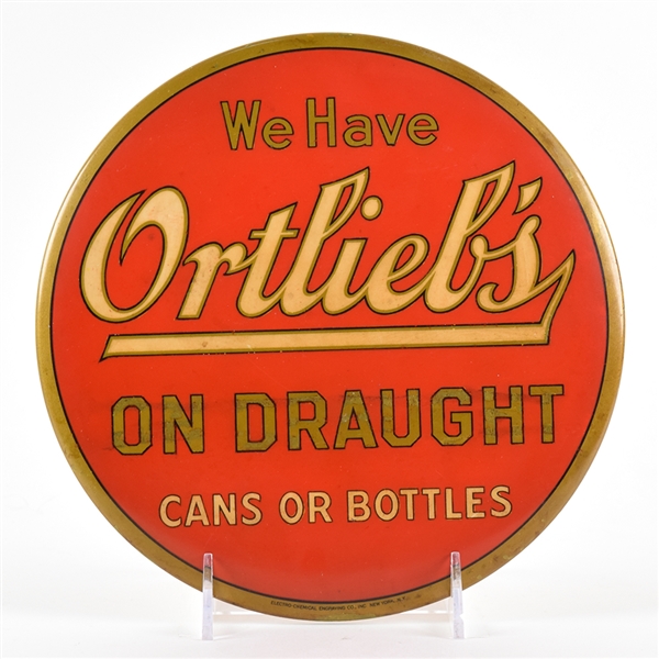Ortliebs On Draught CANS BOTTLES 1940s TOC Button Sign SCARCE