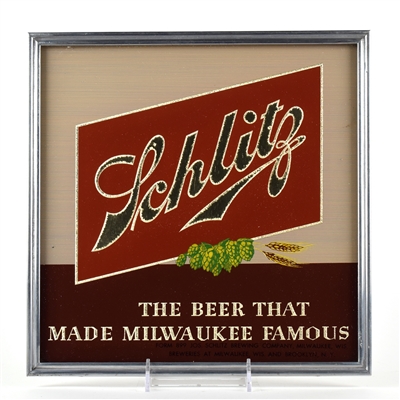 Schlitz Beer 1940s Reverse Painted Glass Sign SHARP