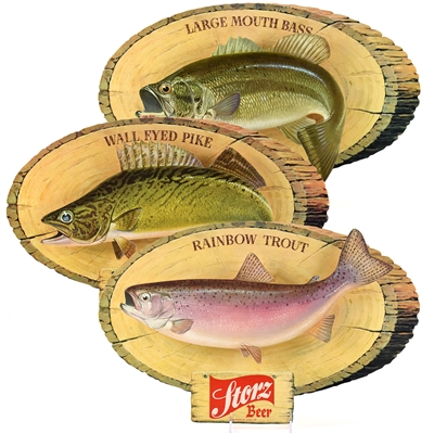 Storz 1950s Die Cut Cardboard Fish Signs Set of 3 NOS In Original Packaging