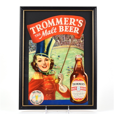 Trommers Malt Beer 1940s Die Cut Paper Sign MAJORETTE FOOTBALL