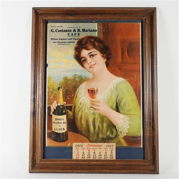 Hanleys Peerless Ale G Costanzo B Mariano Café Chromolithograph 1915 Calendar