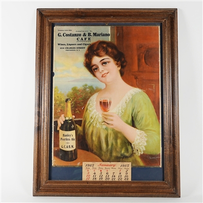 Hanleys Peerless Ale G Costanzo B Mariano Café Chromolithograph 1915 Calendar