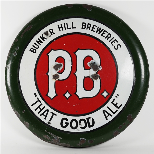 Bunker Hill Breweries P.B. That Good Ale Porcelain Charger Sign RARE